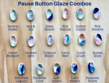 Load image into Gallery viewer, The Art of April | Clay Pause Buttons. Our buttons are trending. Featuring beautiful layered colors and a variety of variations. 
